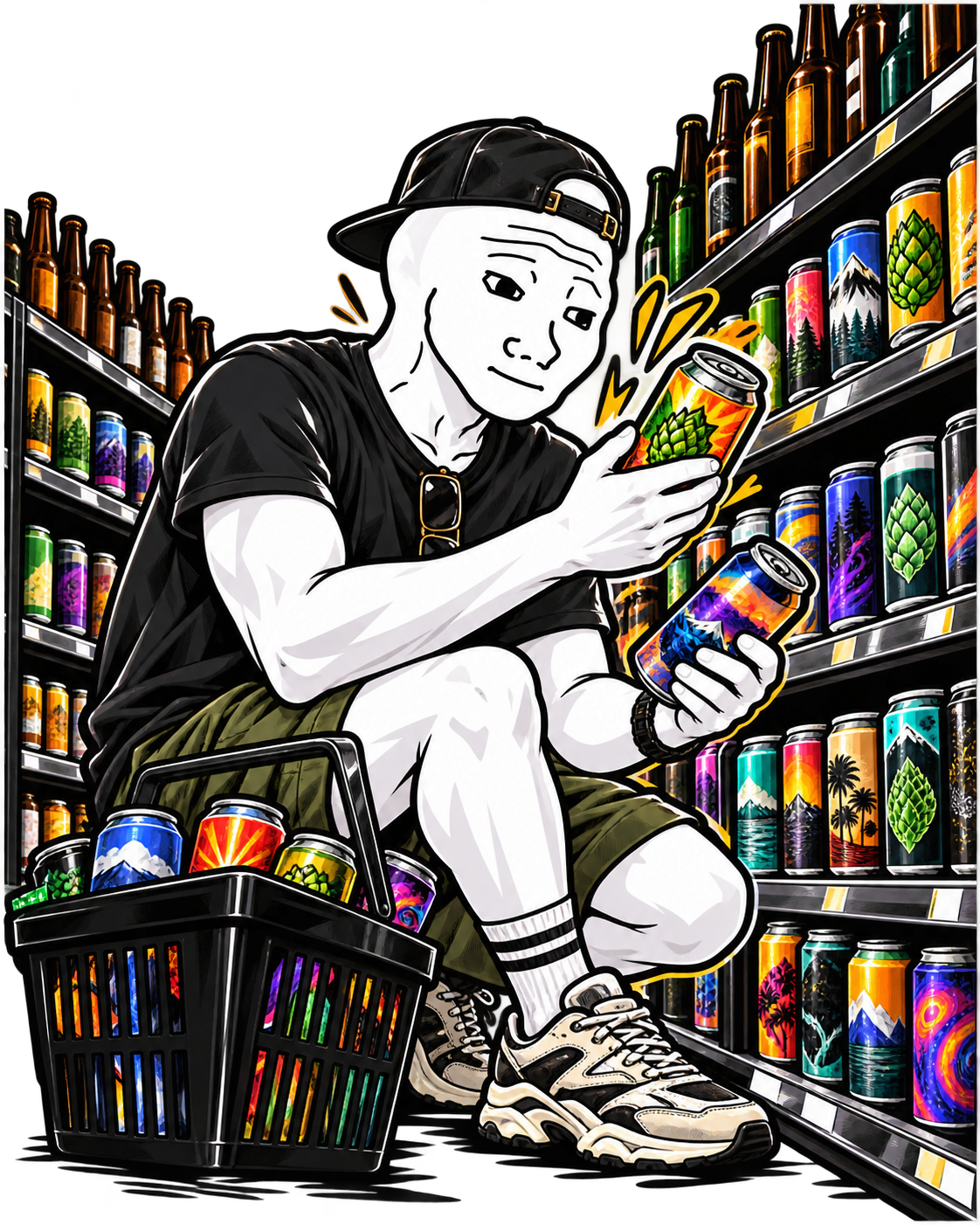 Shopper comparing craft beer cans