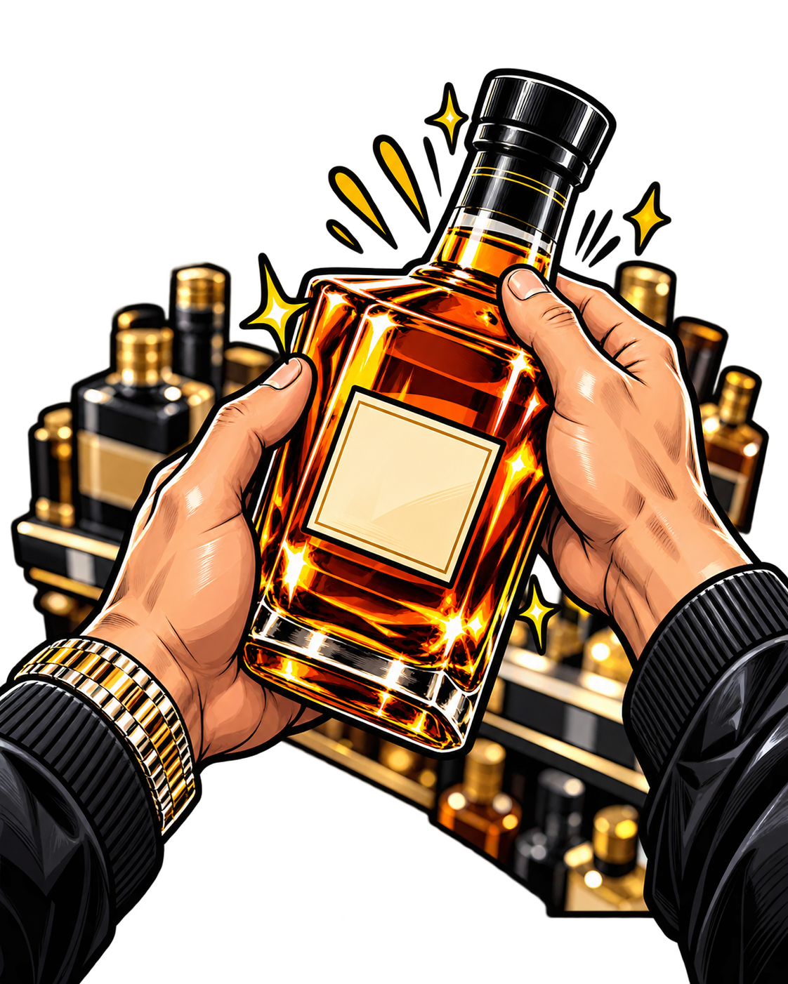 Close inspection of a whiskey bottle